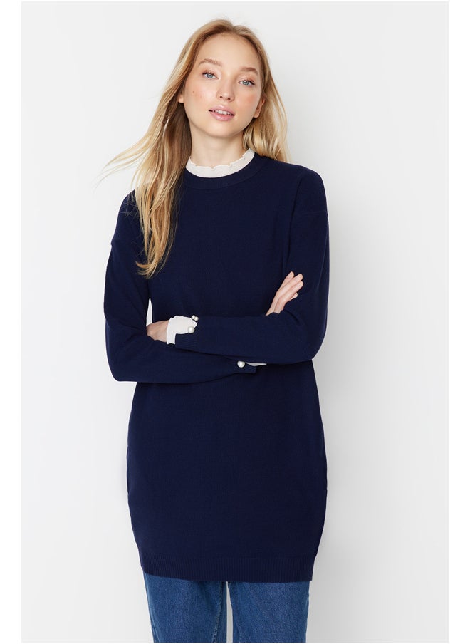 trendyol - Navy Blue Sleeves Pearl Detailed Knitwear Sweater TCTAW23AK00027 - Image 1