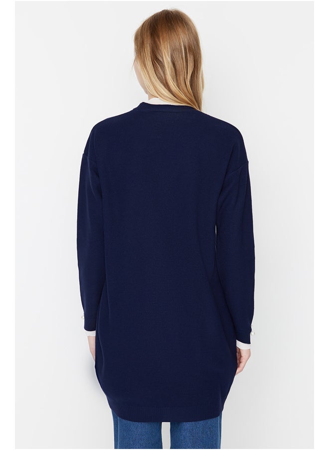 trendyol - Navy Blue Sleeves Pearl Detailed Knitwear Sweater TCTAW23AK00027 - Image 1