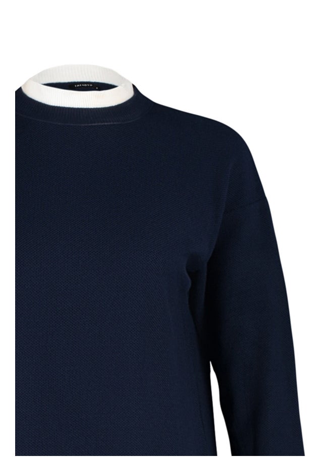 trendyol - Navy Blue Sleeves Pearl Detailed Knitwear Sweater TCTAW23AK00027 - Image 1
