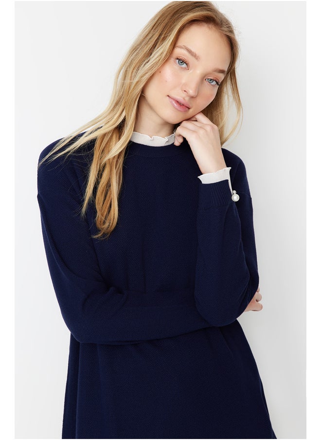 trendyol - Navy Blue Sleeves Pearl Detailed Knitwear Sweater TCTAW23AK00027 - Image 1