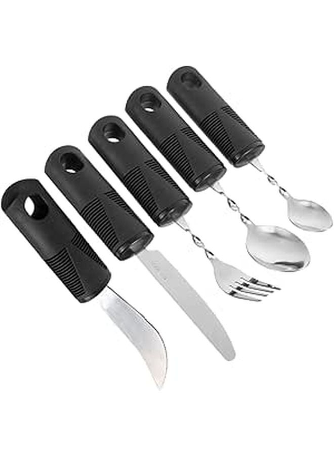 Adaptive Eating Utensils For Elderly Bendable Design Comfortable Grip Self Feeding Cutlery Set Silver - Image 1