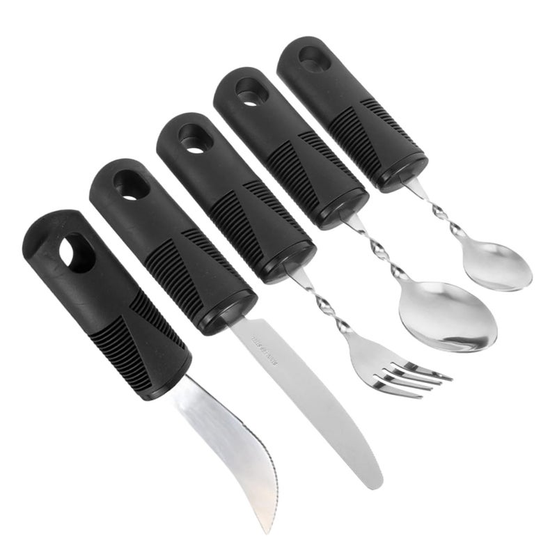 Adaptive Eating Utensils For Elderly Bendable Design Comfortable Grip Self Feeding Cutlery Set Silver - Image 2
