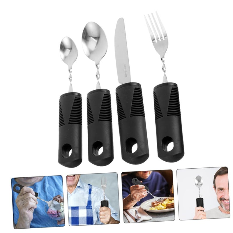 Adaptive Eating Utensils For Elderly Bendable Design Comfortable Grip Self Feeding Cutlery Set Silver - Image 5