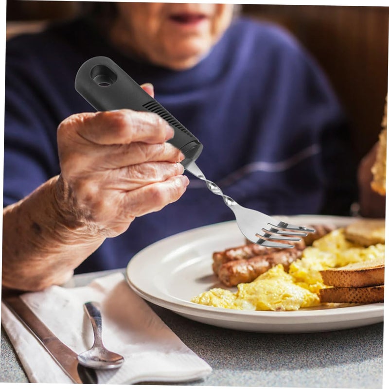 Adaptive Eating Utensils For Elderly Bendable Design Comfortable Grip Self Feeding Cutlery Set Silver - Image 4