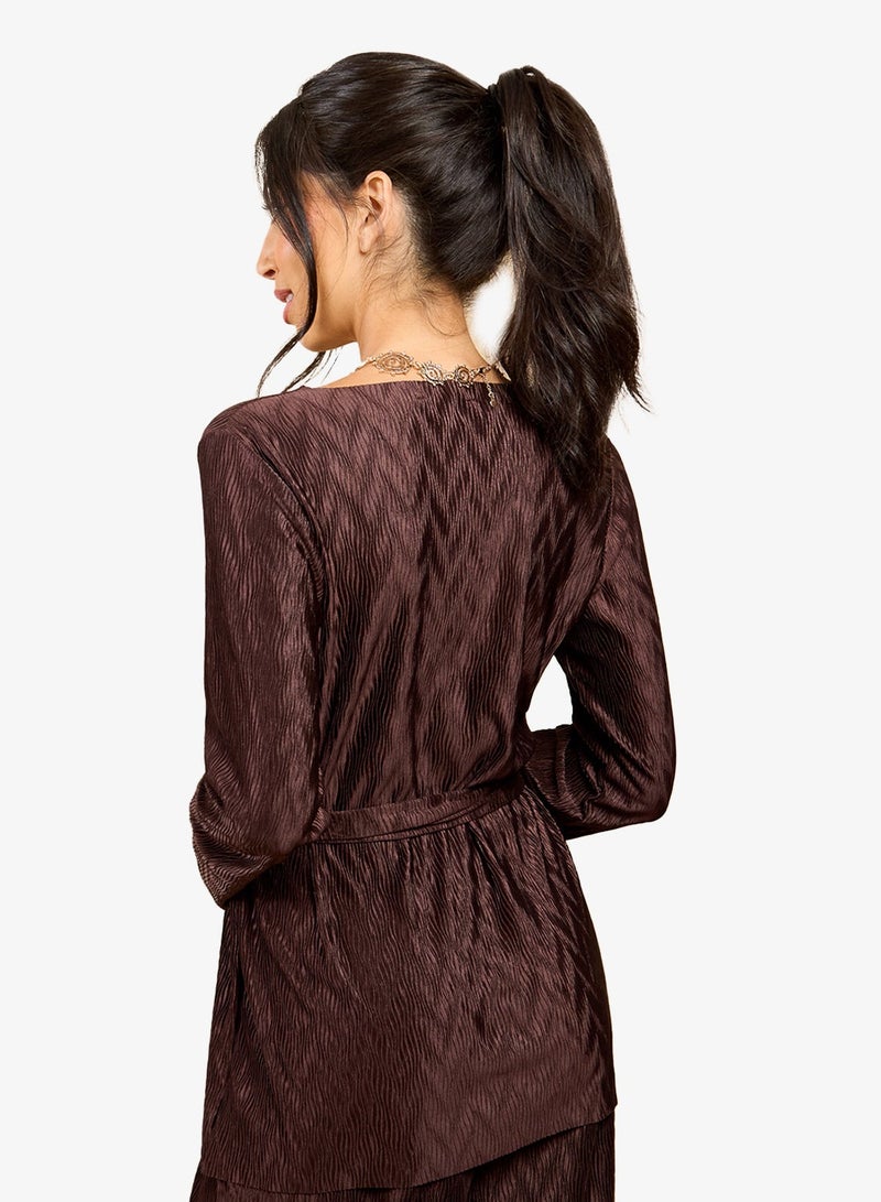 Little Mistress Brown Plisse Top - Image 2