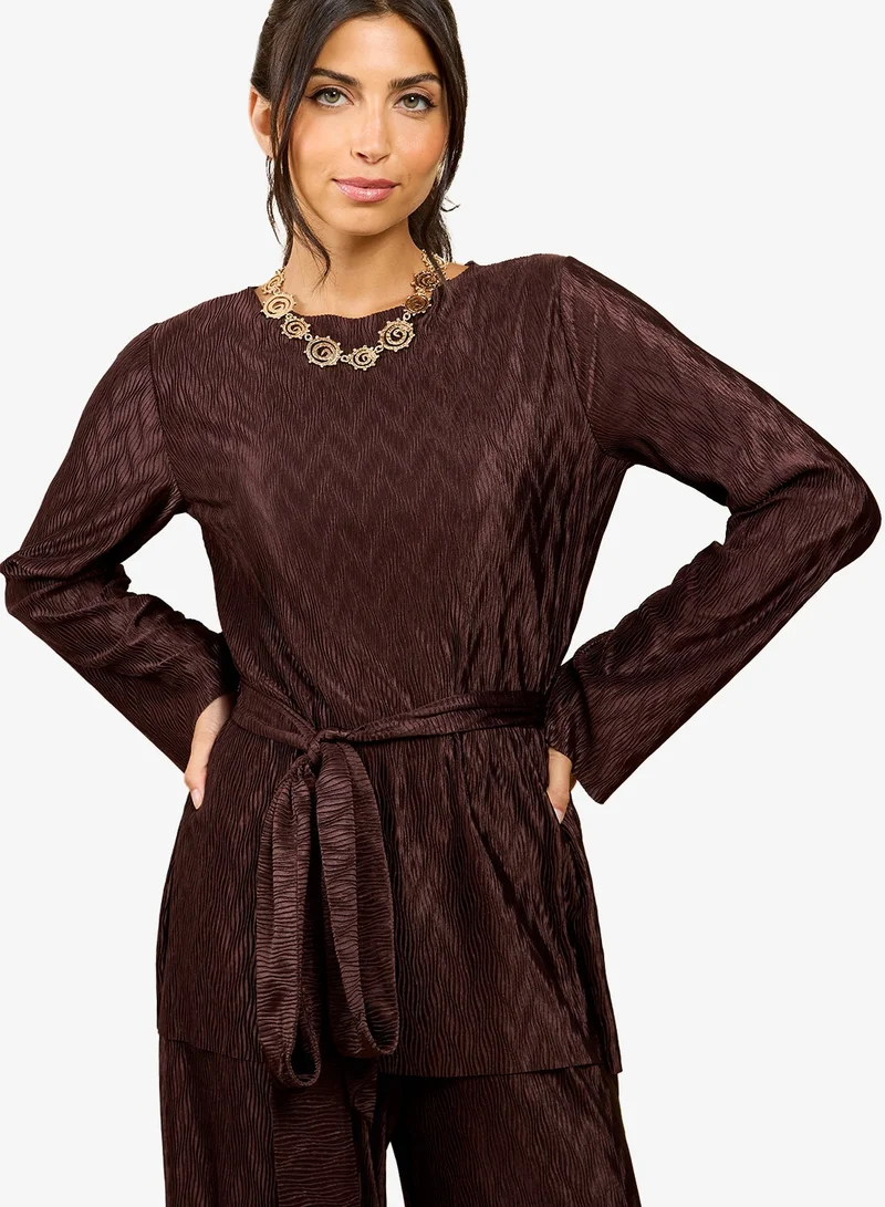 Little Mistress Brown Plisse Top