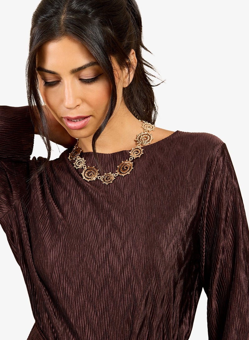 Little Mistress Brown Plisse Top - Image 1