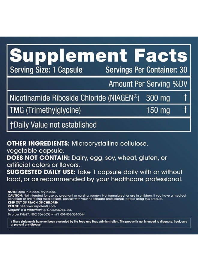 ProHealth - Nicotinamide Riboside Pro 300. 300mg Patented Niagen NR (The Active Ingredient in NMN) Plus 150mg TMG. Equivalent to 414mg of NMN. NAD Supplement Boosts NAD. Proven in 300 Studies. 30 svgs - Image 1