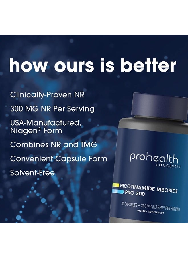 ProHealth - Nicotinamide Riboside Pro 300. 300mg Patented Niagen NR (The Active Ingredient in NMN) Plus 150mg TMG. Equivalent to 414mg of NMN. NAD Supplement Boosts NAD. Proven in 300 Studies. 30 svgs - Image 1