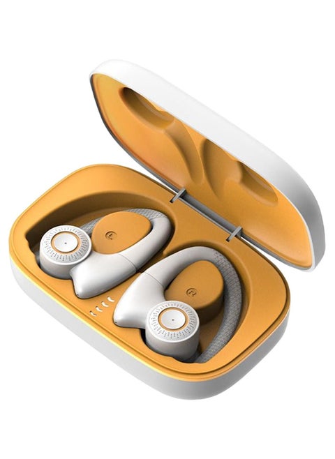 TWS Bluetooth Earphones Wireless Earbuds Built in Mic with Microphone Earhooks for Running (White)