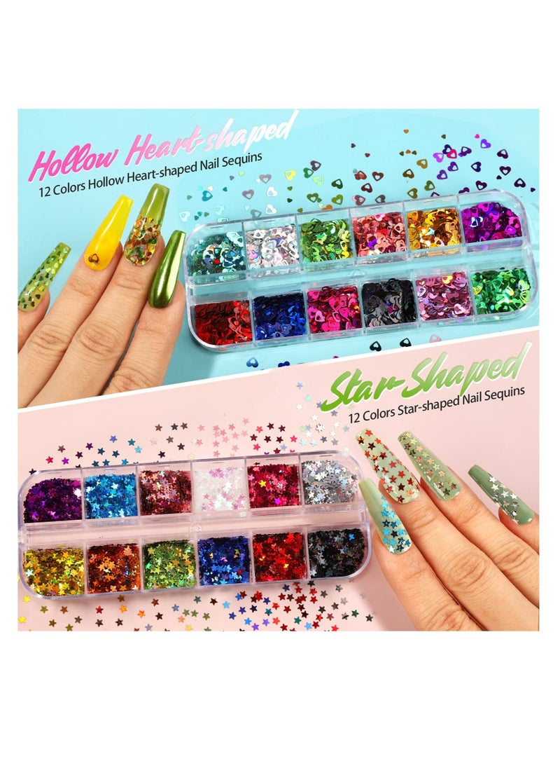 Excefore Nail Art Decoration Kit 12 Colors of Rhinestones Nail Art Fruit Slices Chunky Glitter Nail Sequins Laser Star Holographic Sparky Mixed Heart Nail Decorations  - Image 2