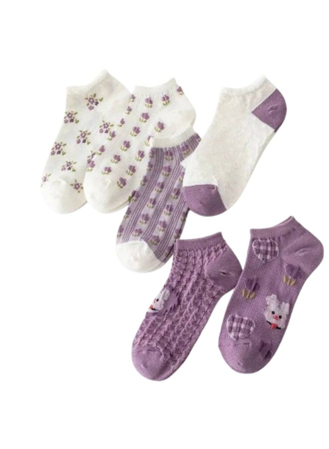 Women's Casual Cotton Socks Set, Short Ankle Socks – Soft and Comfortable Women's Socks – Cotton Sock Set (5 Pairs + 1 Free Gift) – Modern Styles and Multiple Colors - Image 1