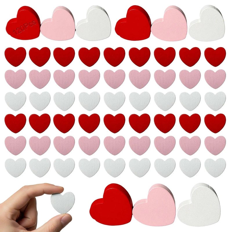 OceanCamel 120 Pieces Mini Wooden Heart Flatback Figures, 3 Assorted Colors Tiny Wood Heart Confetti for Valentine's Day Wedding Party DIY Craft Supplies,Vase Filler (Classic) - Image 1