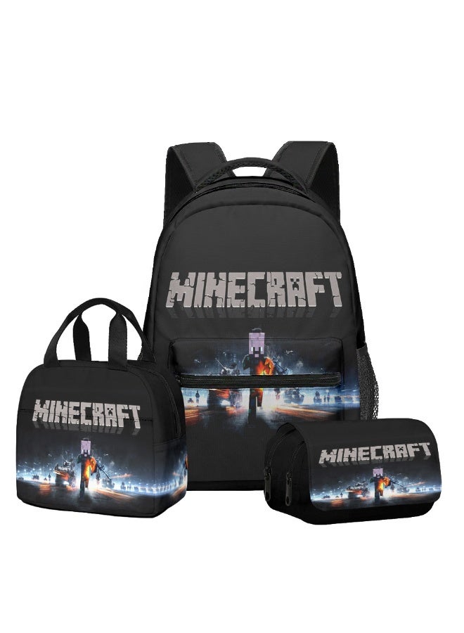 ماين كرافت جديد ماين كرافت على ظهره حقيبة الغداء طبقة مزدوجة مقلمة ثلاث قطع دعوى الرجال والنساء الترفيه الرياضة حقيبة السفر طالب حقيبة المدرسة - Image 1