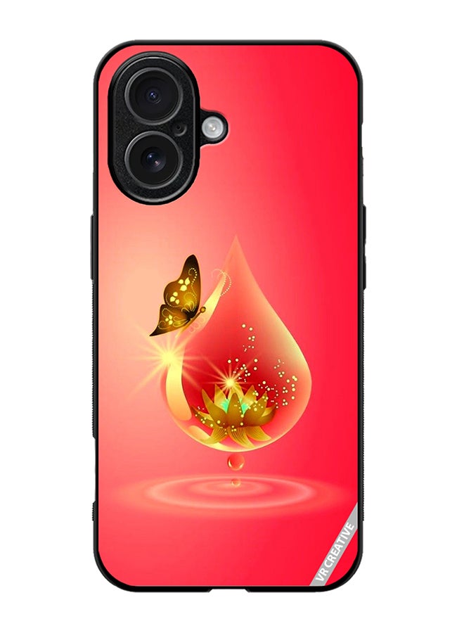 Protective Case Cover For Apple iPhone 17 Golden Butterfly Red Waterdrop Design Multicolour