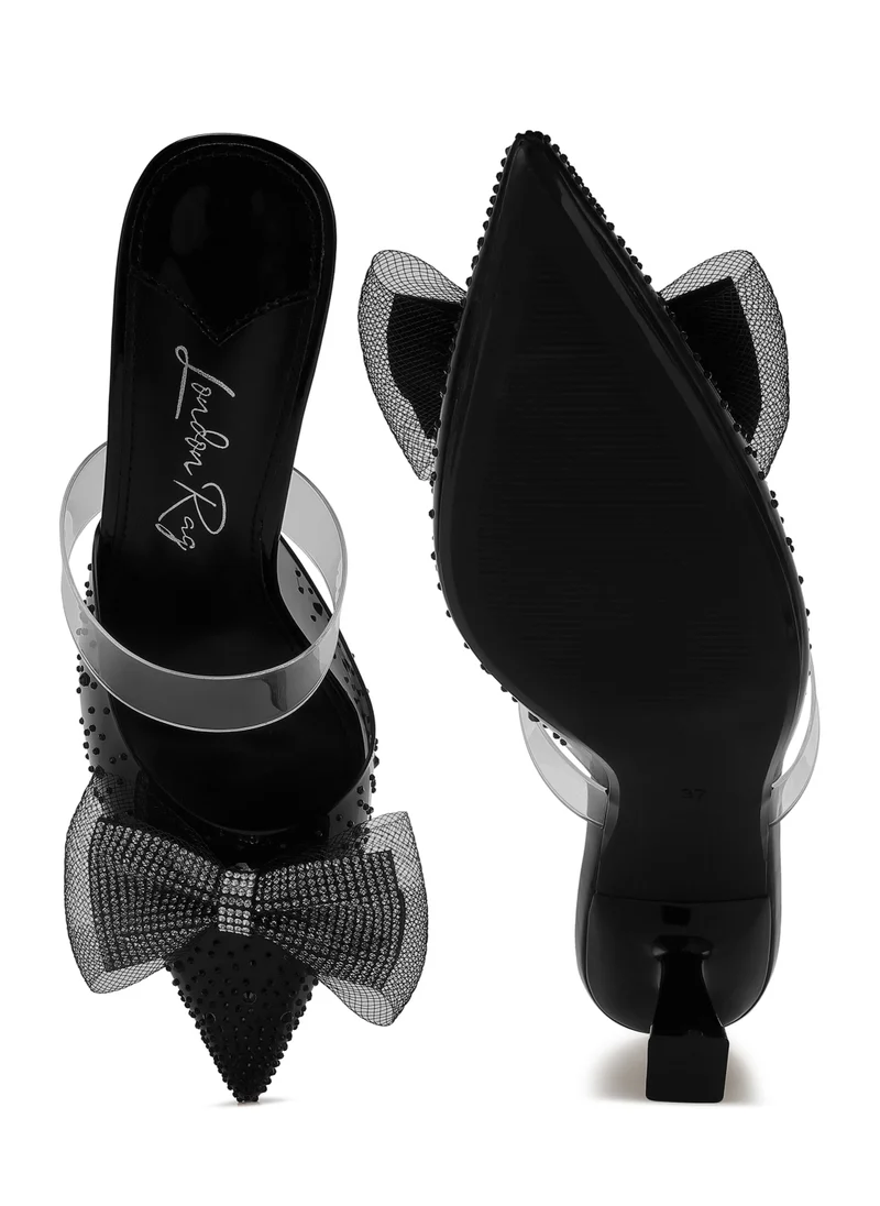 London Rag Embellished Bow Kitten Heels in Black
