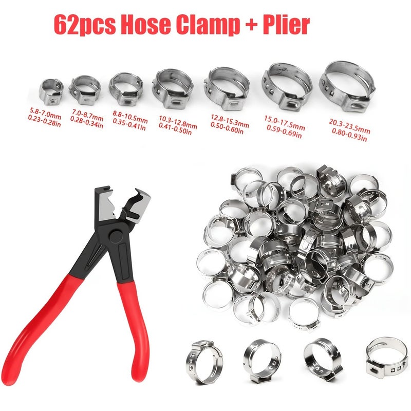 63PCS Stainless Steel Hose Clamp Kit With Pliers 5 8 23 5Mm Adjustable Worm Gear Pipe Clamp Set - Image 1