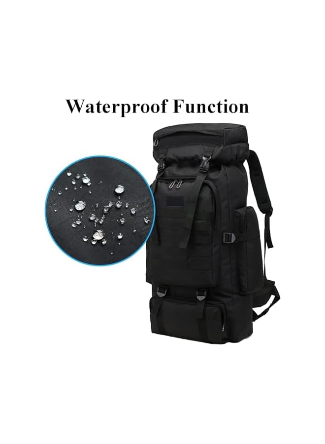 PROMASS حقيبة ظهر للمشي 80 لتر، حقائب تكتيكية عسكرية، حقيبة تخييم، حقيبة سفر، مقاومة للماء، سعة كبيرة 80 لتر، متينة، سوداء، للجنسين - Image 2