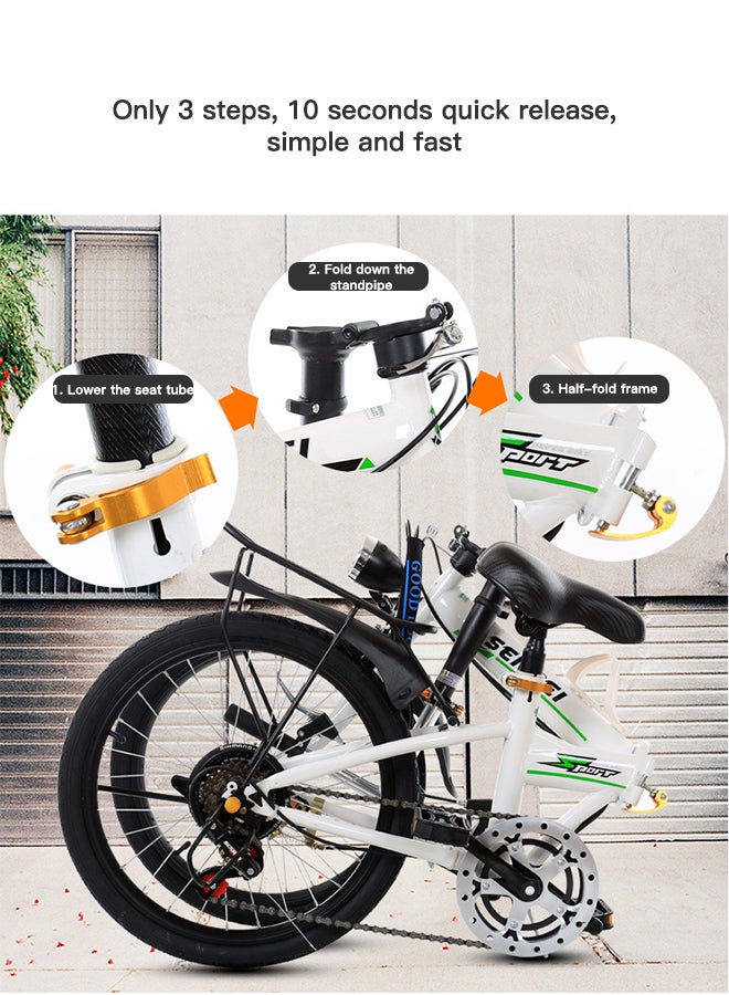 ETG 20 Inch Foldable Bike 20 Inch, Adult Portable City Bicycle, Carbon Steel Bicycle Folding Bicycle, Folding Bike for Men Women Students and Urban Commuters  - Image 2