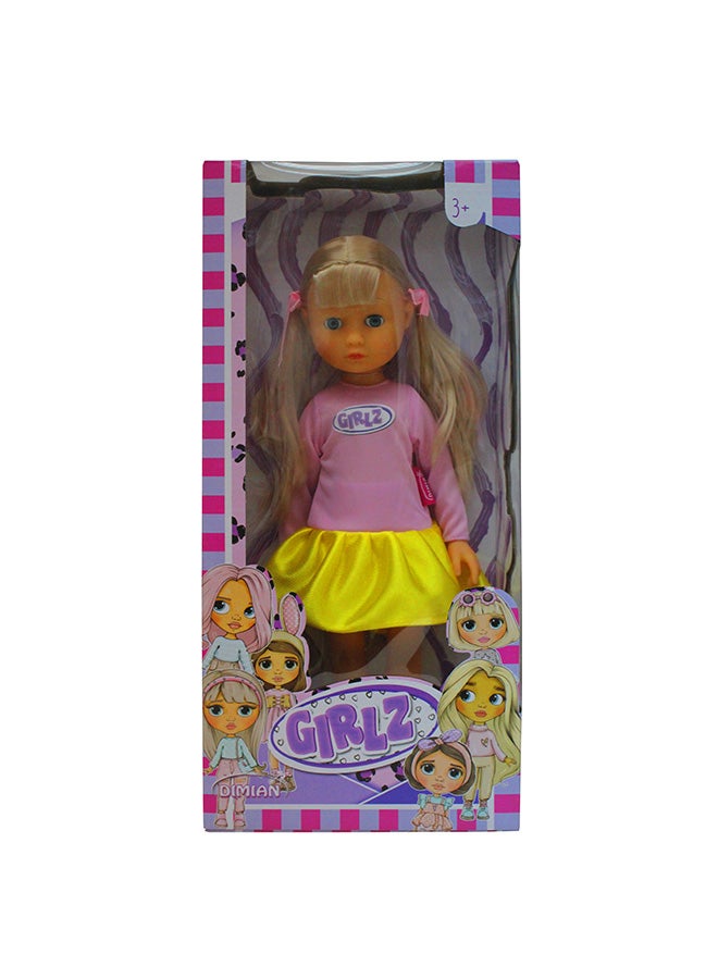 Bambolina Girlz Fashion Doll 35 Cm, Yellow And Pink Clothes, Straight Blonde Hair, Suitable Gift For Children And Girls, For Ages 3+ Years Old