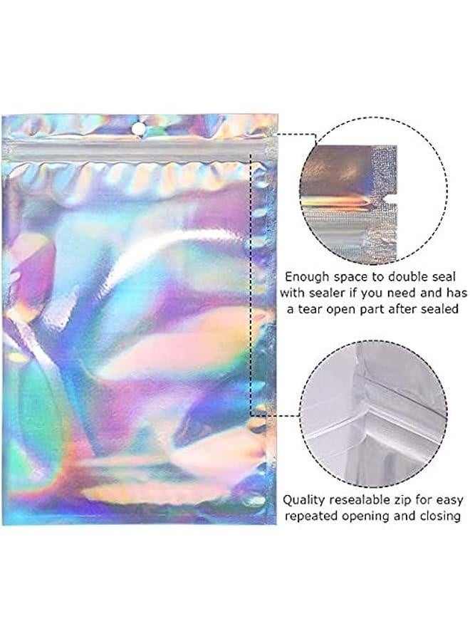 Generic 100 pieces holographic resealable Mylar bags for party favor food storage heat seal aluminum foil pouch for small business 16 x 24 cm 6.3 x 9.45 inch  - Image 4
