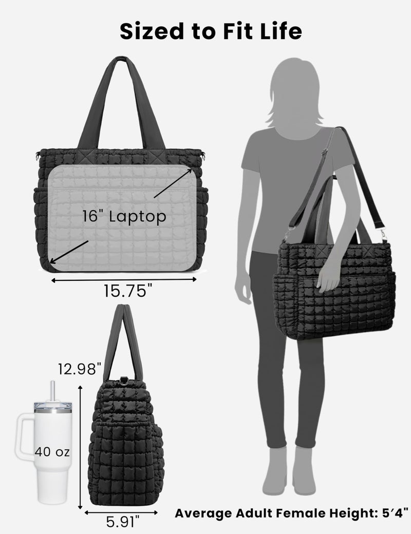 Yarnic Large Puffer Tote Bag for Women, 21L Puffy Shoulder Handbag Quilted Tote Bag with 7 Pockets for Travel Work Gym Overnight - Image 4
