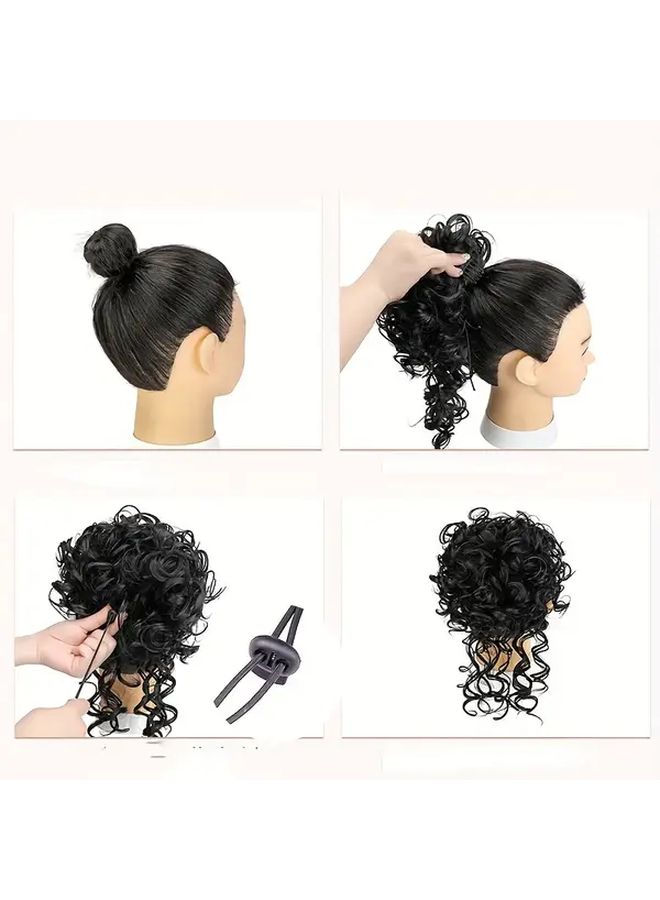 4A Color 12inch Small Curly Bun Wig For Women Natural Look Tousled Updo High Temperature Fiber Daily Wear Party - Image 2