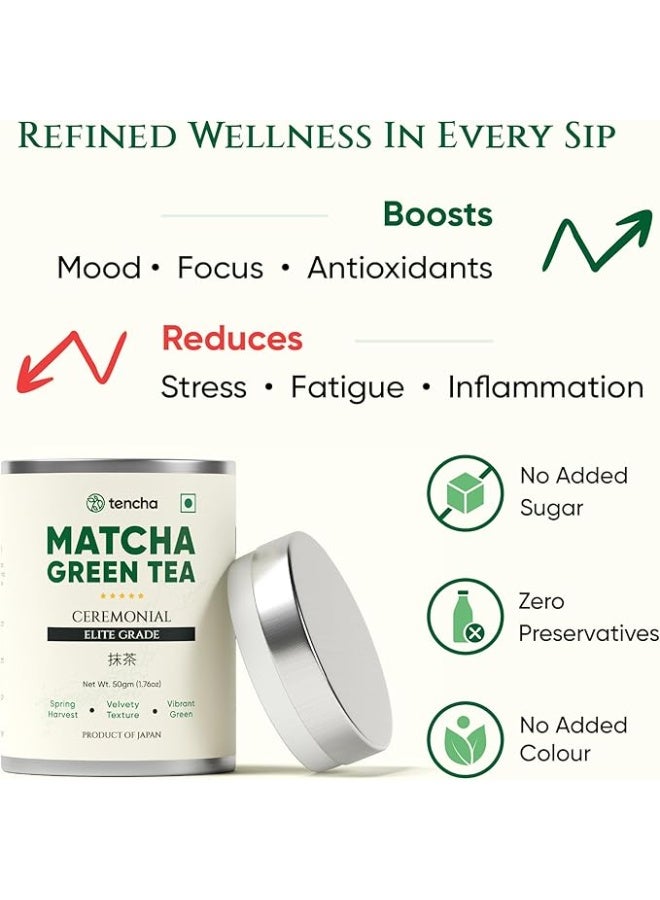 تينشا شاي ماتشا الاحتفالي من تينشا 100% نقي فائق الجودة مسحوق شاي ماتشا الأخضر الياباني ملعقة مجانية نباتي تم اختباره للإشعاع 50 جرام - Image 2