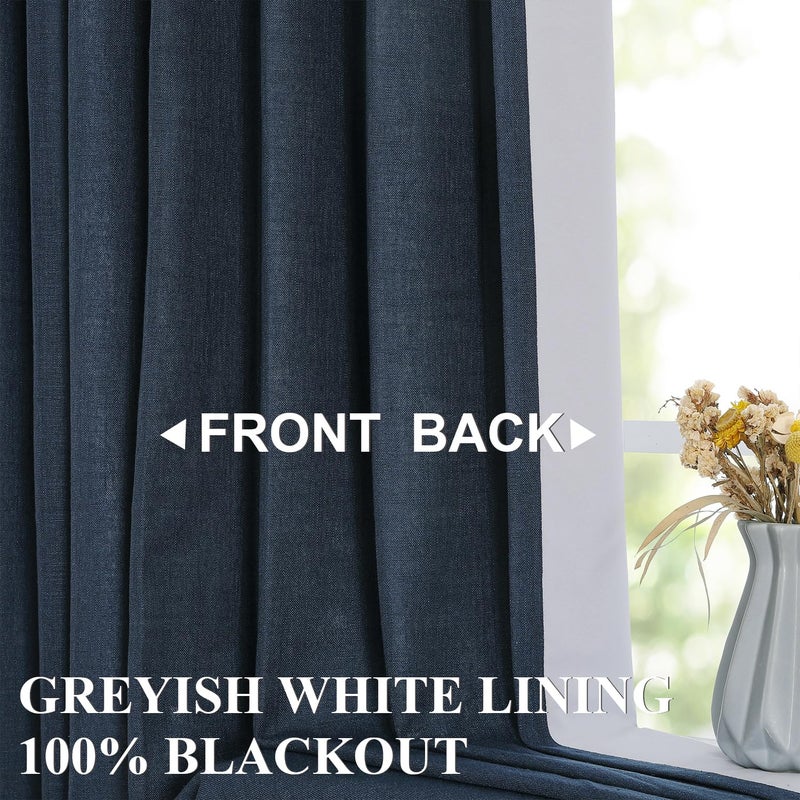 Vision Home Vision Home Navy Blue Pinch Pleated Full Blackout Curtains Linen Blended Room Darkening Window Curtains 102 inch for Living Room Bedroom Thermal Insulated Pinch Pleat Drapes with Hooks 60"" Wx102 Lx1  - Image 3