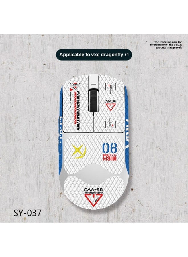 Applicable To Vgn Dragonfly R1 Mouse Anti-slip Stickers E-sports Full Set With Back Stickers Lizard Skin Sweat-proof Suction Hair Wholesale-Color:VNG Dragonfly R1-SY-037 White Gundam/White Diamond-all Inclusive - Image 1