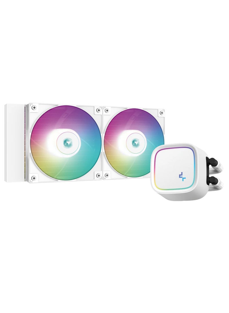 Deepcool LE520 aRGB AIO Liquid CPU Cooler, 240mm Radiator, 2x High-Performance aRGB Fans, 500~2250 RPM Fan Speed, 85.85 CFM Fan Airflow, Hydro Bearing Type, White | R-LE520-WHAMMN-G-1 - Image 1