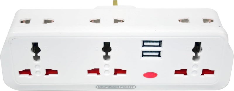 Unipower 8 in 1 Multi Plug wall Extension Socket with 2 USB, 6 Way Multiple Electrical Outlet Adaptor with Light, Electrical Power Extender Outlet Adaptor for Home, Office, Kitchen - Image 1