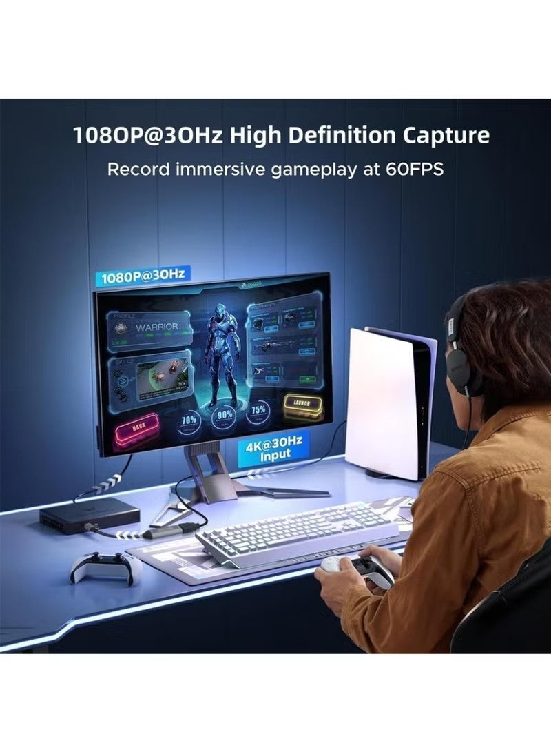 بطاقة التقاط فيديو HDMI 2 في 1 【منفذ USB-C + USB-A】 محول بطاقة التقاط فيديو HDMI إلى USB-C، بدقة 1080 بكسل بمعدل 60 هرتز، لتوسيع شاشة Xbox، وبث الألعاب المباشر، وتسجيل الفيديو على TikTok وYouTube، لأنظمة Windows وMacOS - Image 4