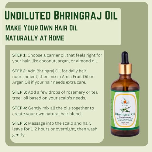 KUNJ Bhringraj Oil (Eclipta prostrata) 100ML – 100% Pure & Natural Cold Pressed Ayurvedic Hair Oil for Faster Hair Growth, Stronger Roots & Hair Fall Control | Lightweight, Non-Sticky Herbal Oil - Image 5