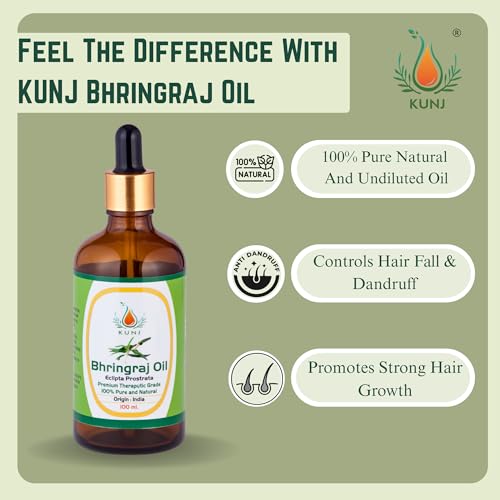 KUNJ Bhringraj Oil (Eclipta prostrata) 100ML – 100% Pure & Natural Cold Pressed Ayurvedic Hair Oil for Faster Hair Growth, Stronger Roots & Hair Fall Control | Lightweight, Non-Sticky Herbal Oil - Image 2
