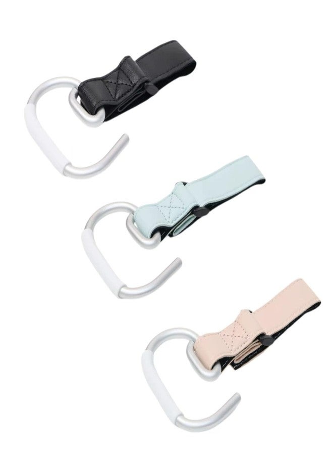SURVART Heavy Duty No-Slip Baby Stroller Hooks 3-Pack, Universal Fit & Adjustable Vegan Leather Strap, Secure Holder for Stroller, Wheelchair, Walker, Shopping Cart - for Parents, Caregivers Travel - Image 1