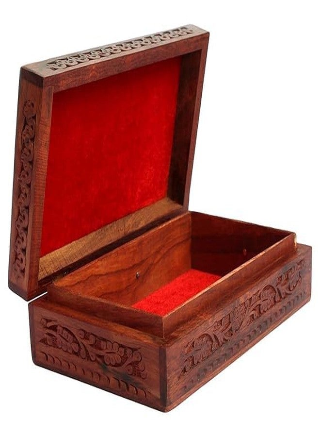 DECTEMS Handcrafted Floral Carving Wooden Jewellery Box Keepsake Storage Organizer | Unique Gift Idea for Women 8x5 Inch - Image 4