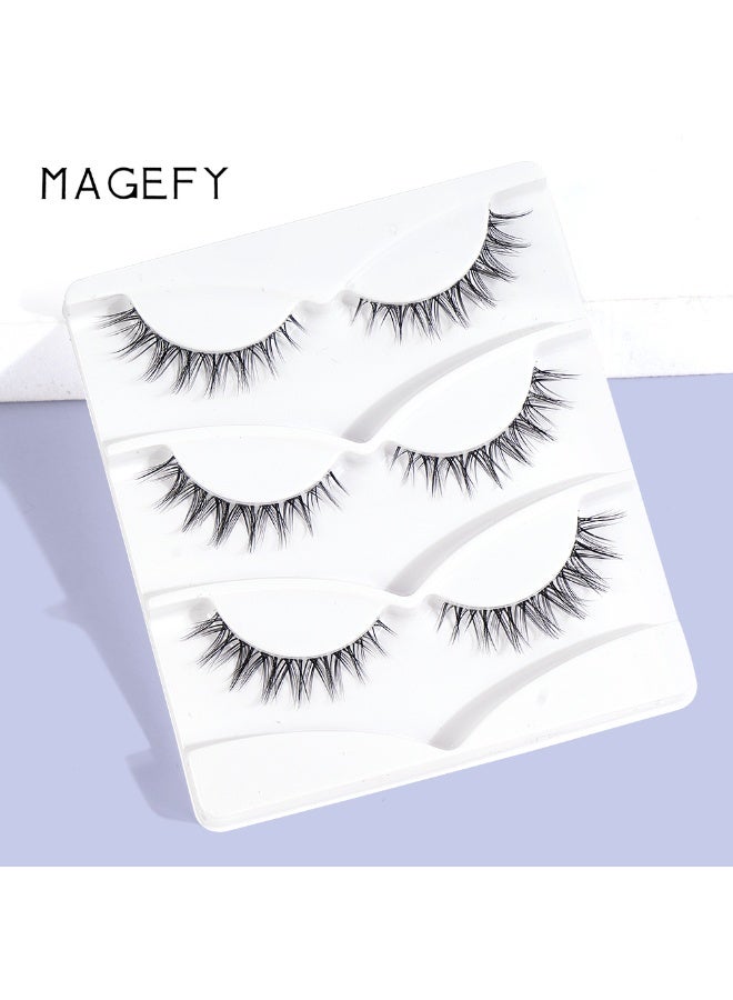 MAGEFY 3 Pairs Pack Light Volume Short Fake Eye Lashes Lashes False Eyelashes Cat Eyes Wispy Natural Faux Mink Lashes - Image 4