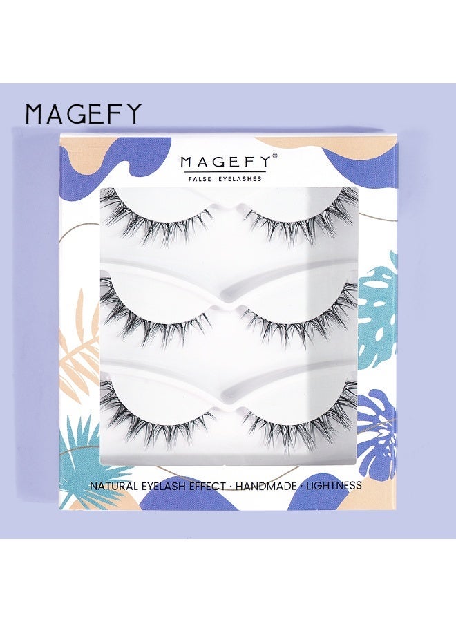 MAGEFY 3 Pairs Pack Light Volume Short Fake Eye Lashes Lashes False Eyelashes Cat Eyes Wispy Natural Faux Mink Lashes - Image 3