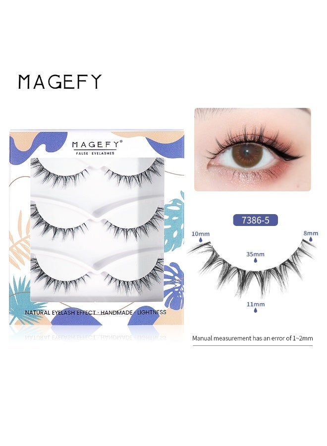 MAGEFY 3 Pairs Pack Light Volume Short Fake Eye Lashes Lashes False Eyelashes Cat Eyes Wispy Natural Faux Mink Lashes - Image 1