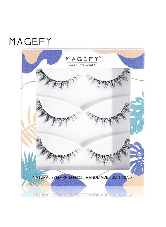 MAGEFY 3 Pairs Pack Light Volume Short Fake Eye Lashes Lashes False Eyelashes Cat Eyes Wispy Natural Faux Mink Lashes - Image 2