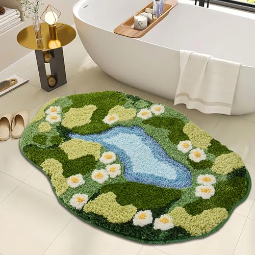Sisher Moss Bath Mat,Cute Green Bathroom Rug Thick Bathroom Rugs Runner Rug Long Absorbent Non Slip Microfiber Rugs for Shower Floor, Sink, Bedroom, Home Accessories Decor, Moss Green 31"×21" - Image 1