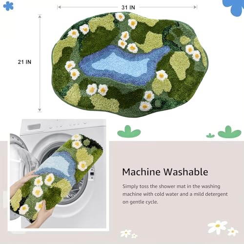 Sisher Moss Bath Mat,Cute Green Bathroom Rug Thick Bathroom Rugs Runner Rug Long Absorbent Non Slip Microfiber Rugs for Shower Floor, Sink, Bedroom, Home Accessories Decor, Moss Green 31"×21" - Image 2