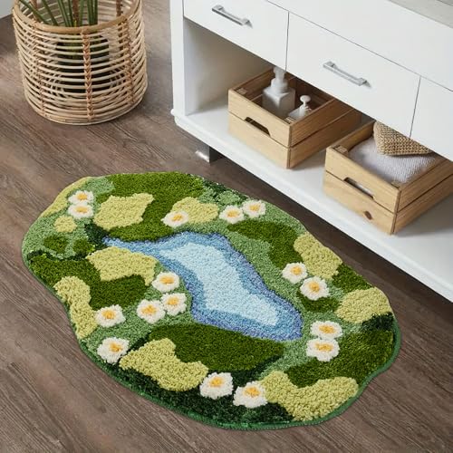 Sisher Moss Bath Mat,Cute Green Bathroom Rug Thick Bathroom Rugs Runner Rug Long Absorbent Non Slip Microfiber Rugs for Shower Floor, Sink, Bedroom, Home Accessories Decor, Moss Green 31"×21" - Image 4