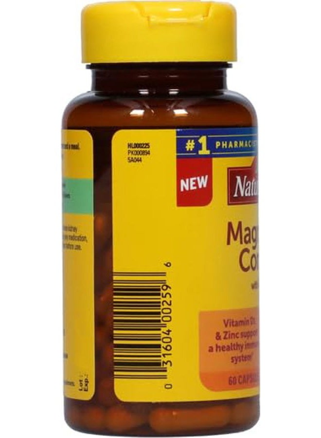 Magnesium Complex with Vitamin D and Zinc Supplements, Magnesium Supplement for Muscle, Nerve, Heart & Bone Support with Vitamin D3 & Zinc for Immune Support, 60 Capsules, 30 Day Supply