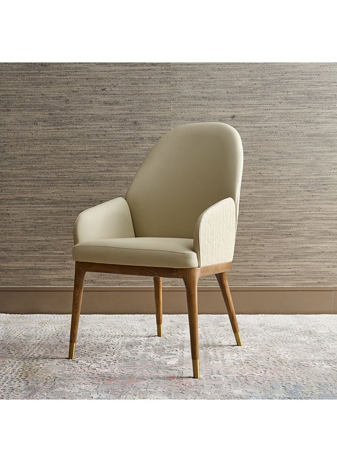 AL HUZAIFA FURNITURE Margot Dining Chair In Solid Wood And Light Beige Pvc Leather  - Image 2