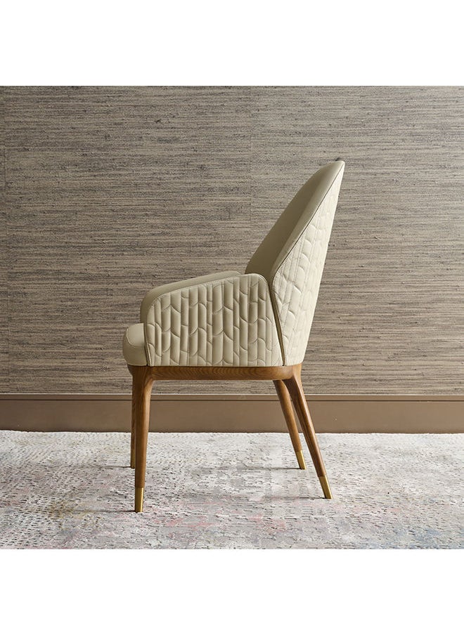 AL HUZAIFA FURNITURE Margot Dining Chair In Solid Wood And Light Beige Pvc Leather  - Image 3
