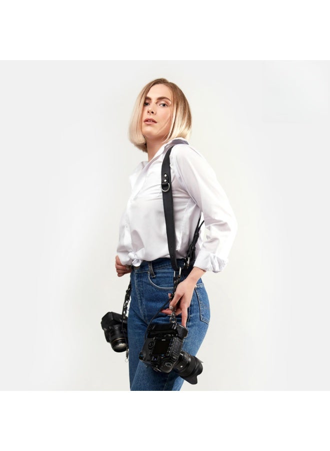 Camera Harness for 2 Cameras – Dual Shoulder Leather Camera Strap – Double Camera Harness BLACK, One Size - Image 5