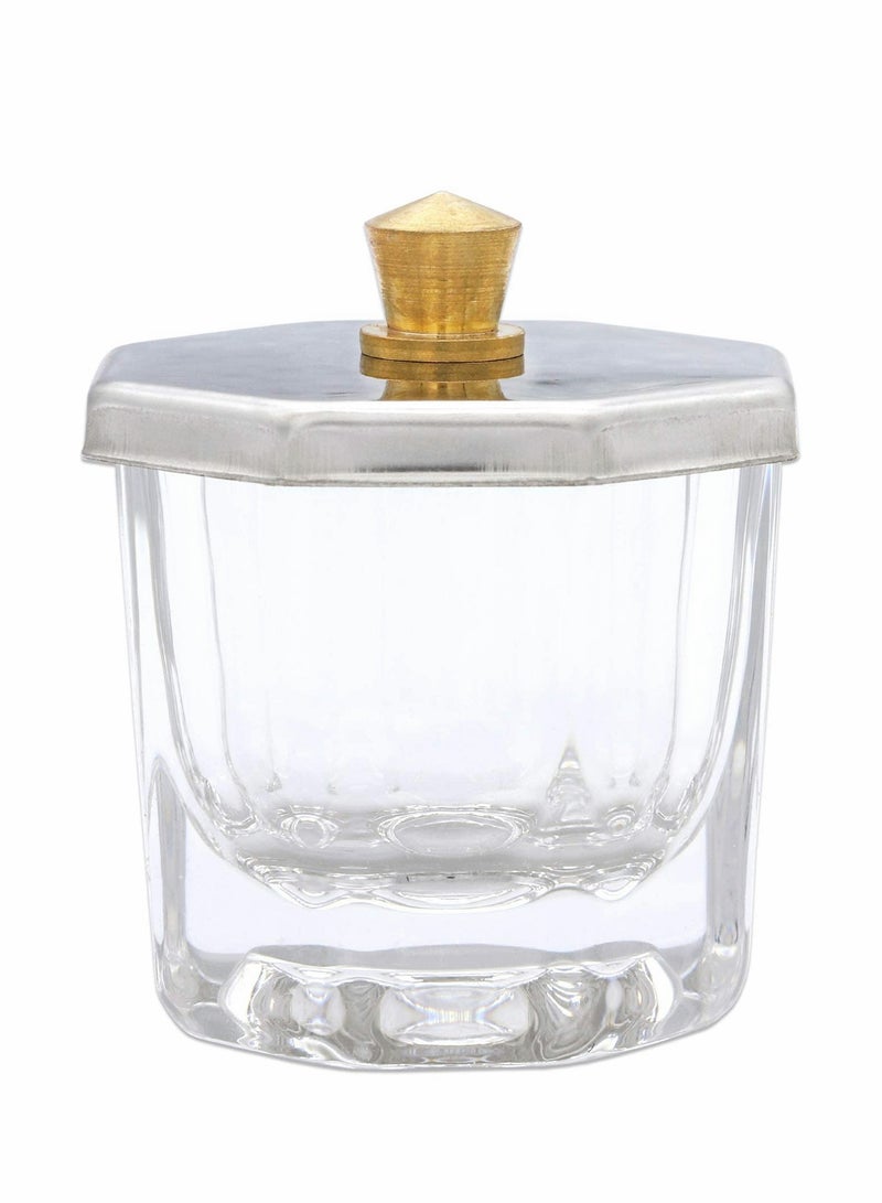 طبق أكريليك سائل وبودرة مع كأس زجاجي كريستالي وغطاء معدني من الفولاذ المقاوم للصدأ - أدوات زجاجية للعناية بالأظافر (عبوة 4) - Image 3