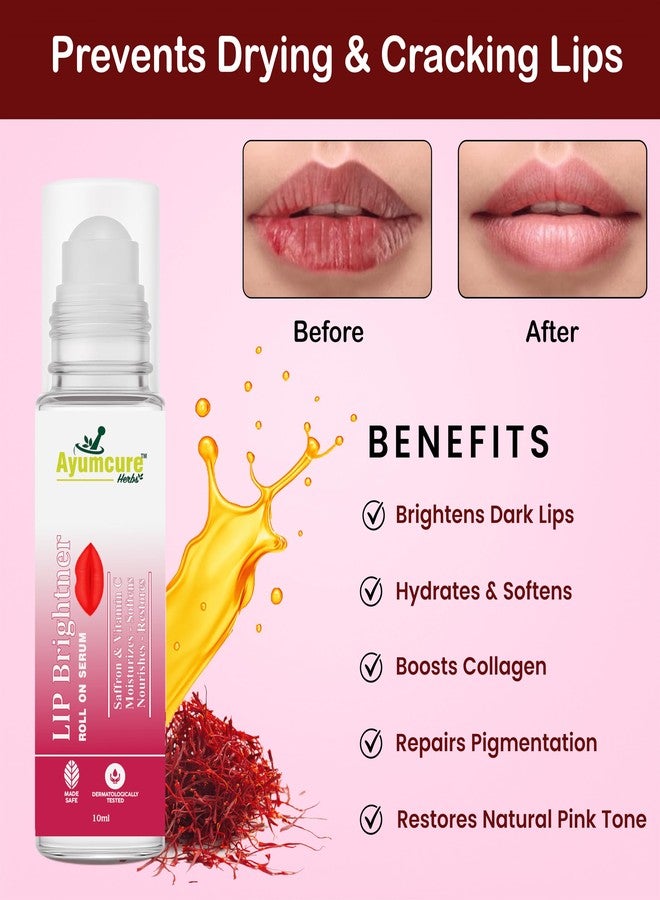 Ayumcure Lip Brightener Roll On Serum | With Saffron & Vitamin C | Moisturizes, Softens & Restores Natural Lip Color | Dermatologically Tested | Made Safe | 10ml | For Men & Women - Image 2